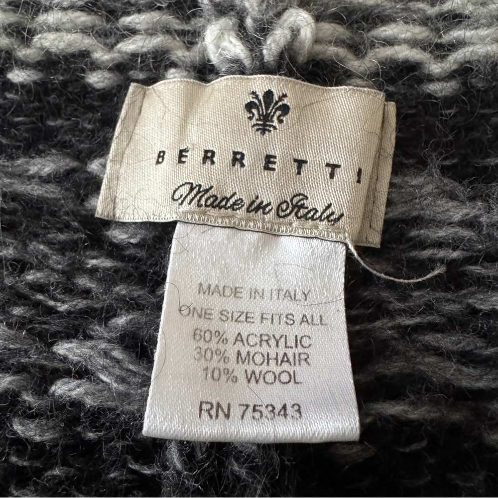 Berretti Poncho Sweater Fringe Hem Italian Mohair Wool Open Front One Size Boho - Picture 7 of 8